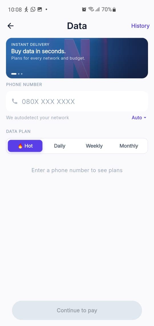 Data bundle screen