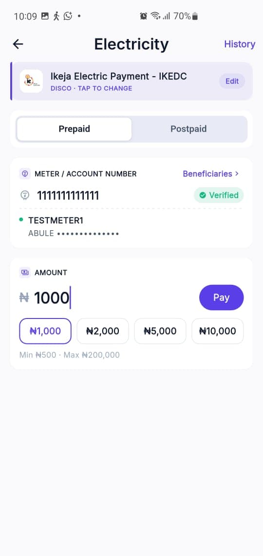 Electricity bill screen
